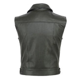 Men's Punk Sleeveless Leather Vest – Zipper Drawstring Hem Casual Motorcycle Jacket - Himpall